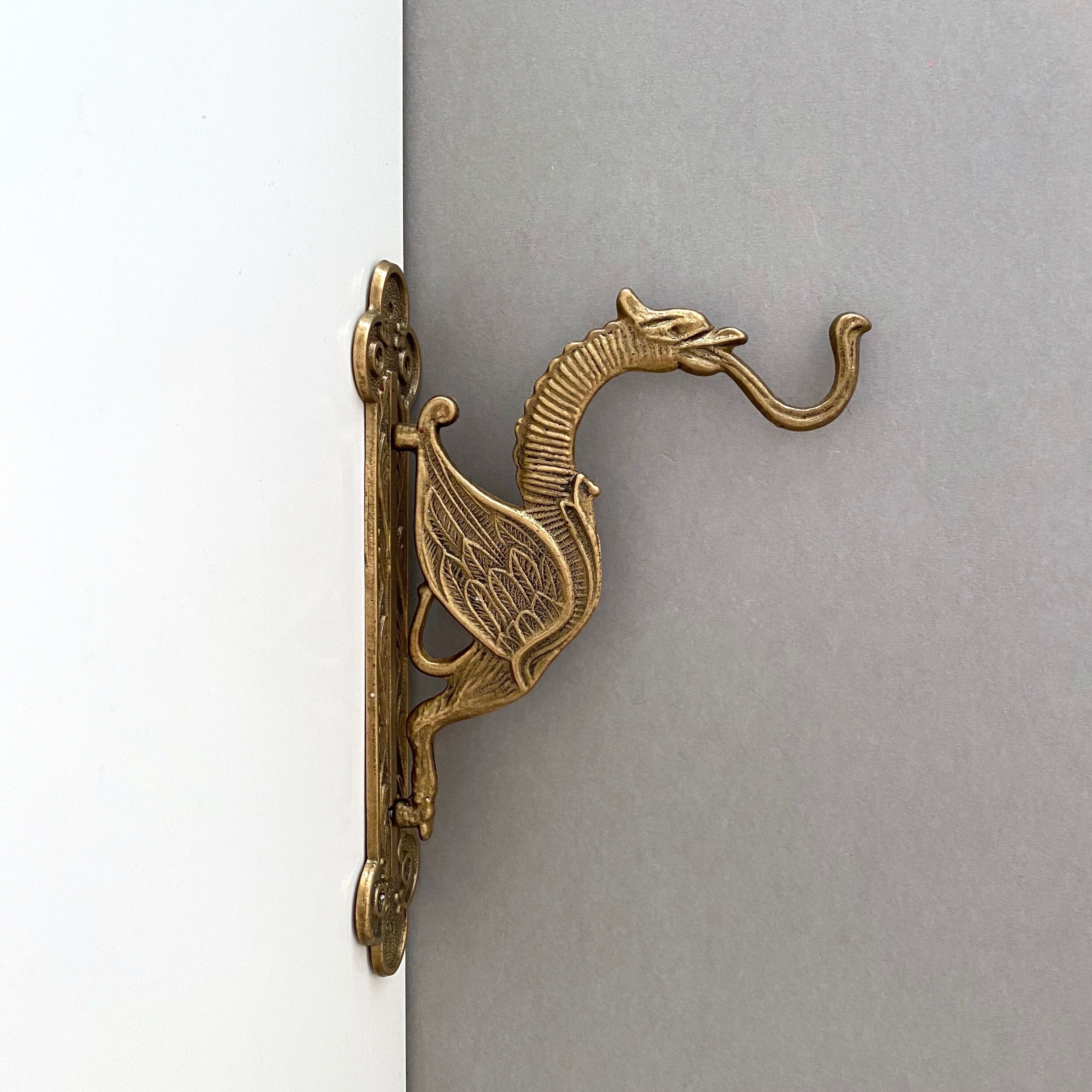 Vintage coat hook, brass wall hook dragon head