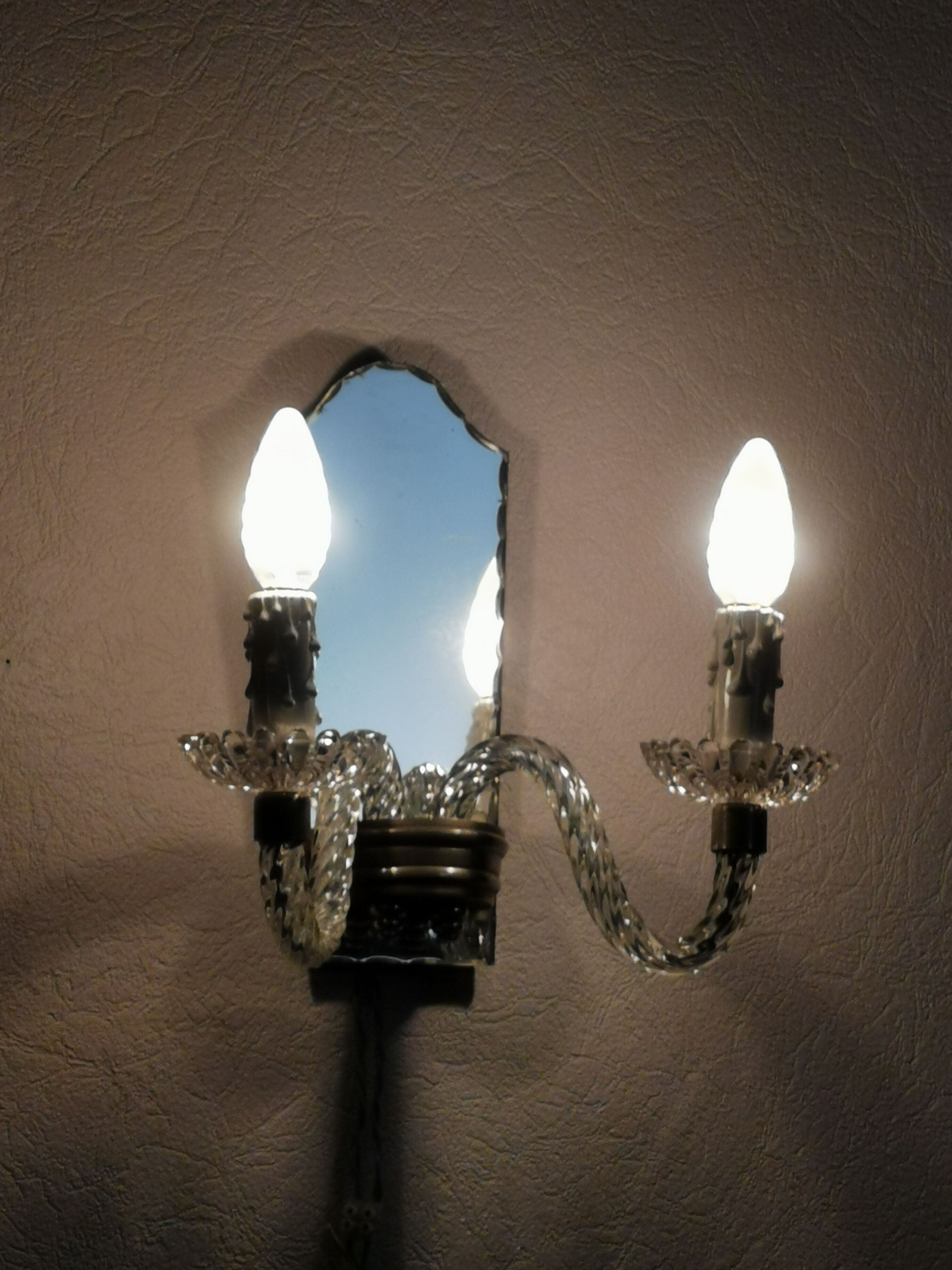Wall applique, two-pointed glass chandelier, chiseled mirror and steel, 20th
