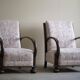 Pair of Danish Art Deco deck chairs, oak and vibrant floral fabric, 1940s