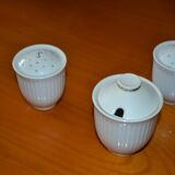 Salt shaker, pepper shaker, mustard pot set