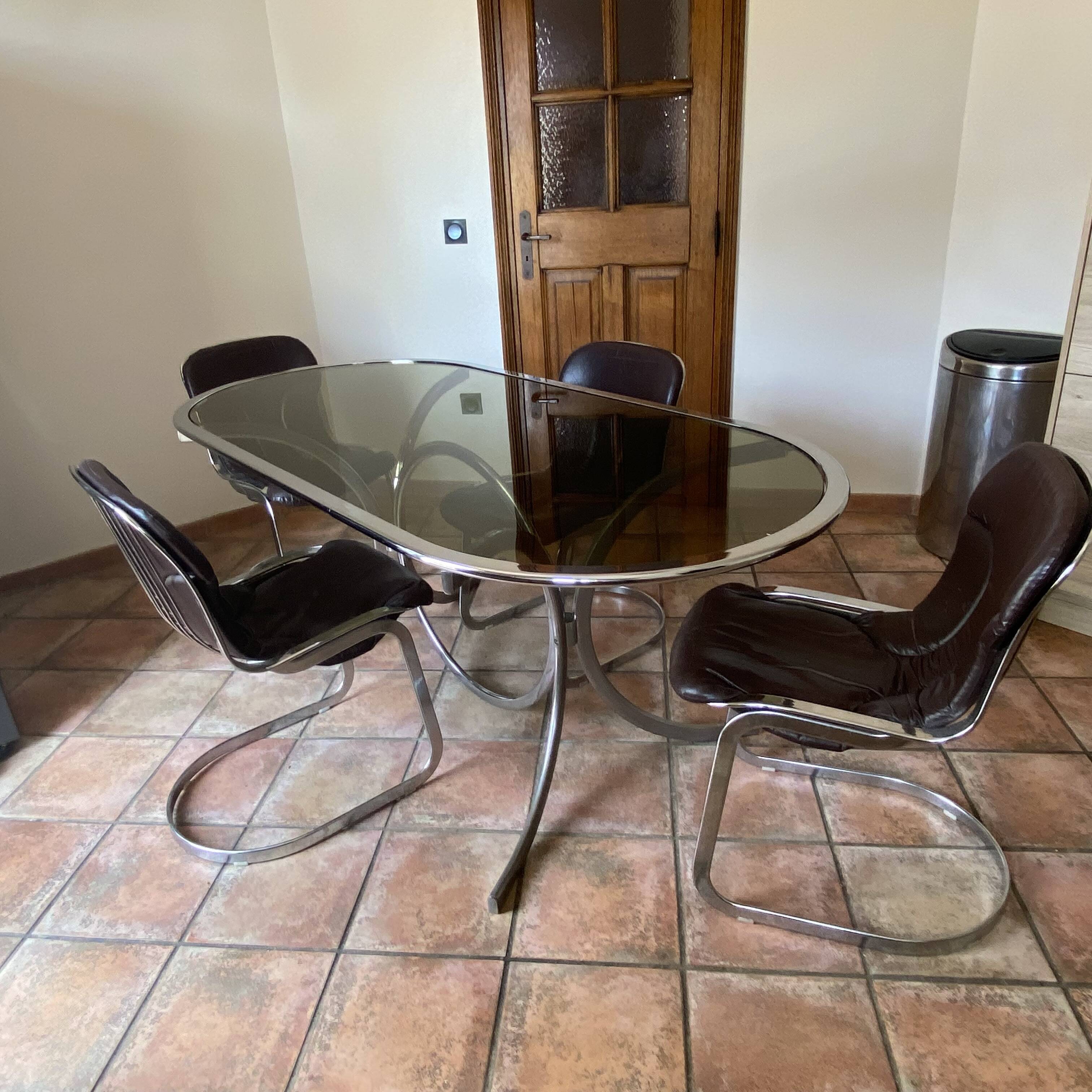 Roche Bobois oval table. 1970. Chrome steel. 188x90.