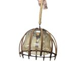 Vintage rattan pendant lamp with glass shade and cord accent