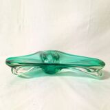 Plat trilobe en verre vert-de-mer midcentury
