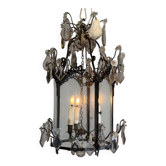 Lanterne de style Louis XV en laiton noirci garnie de pampilles de cristal taillé, vers 1900