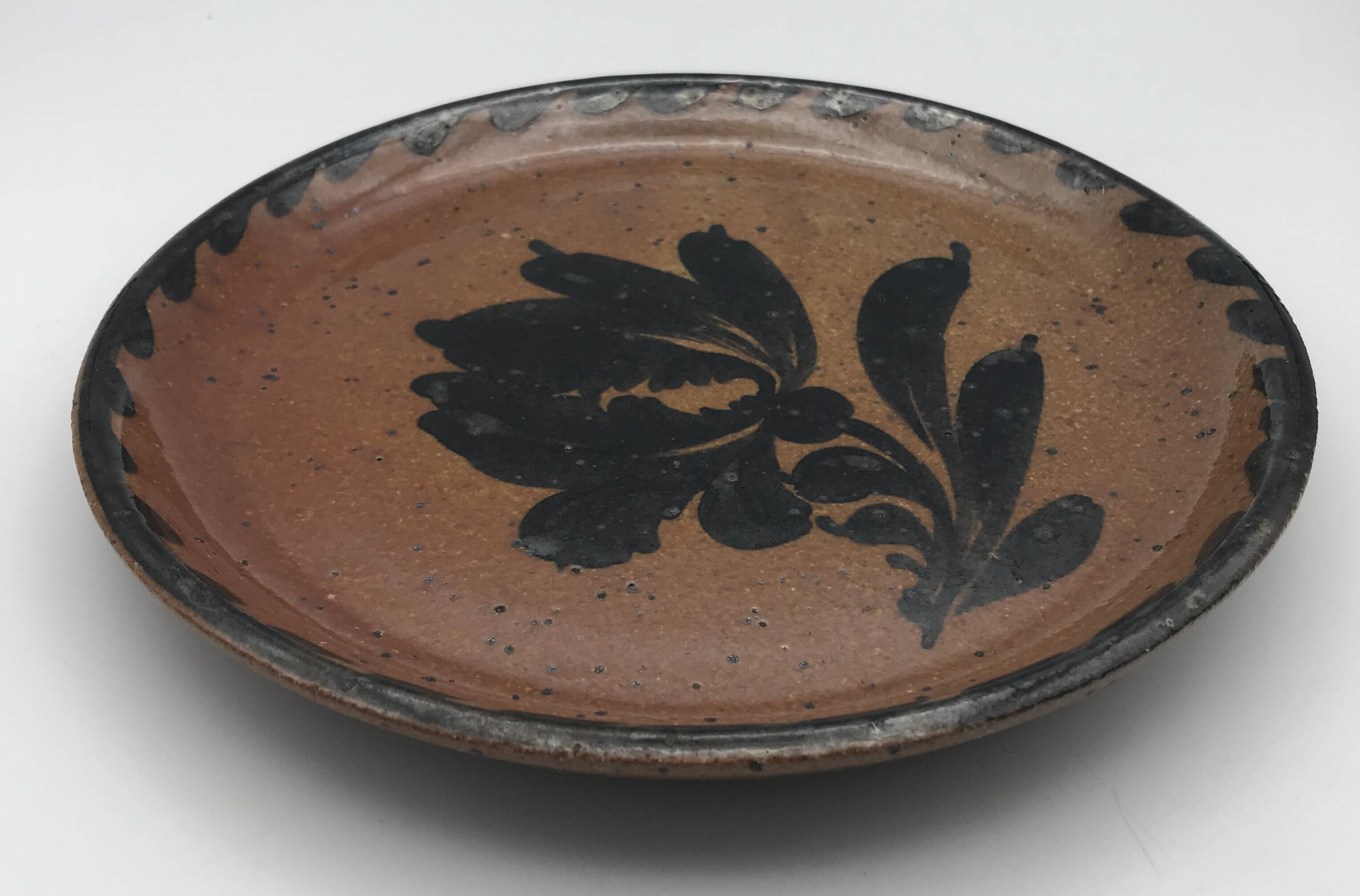 Set of 2 plates in pyrite stoneware with floral decoration h. siegfried, souffle