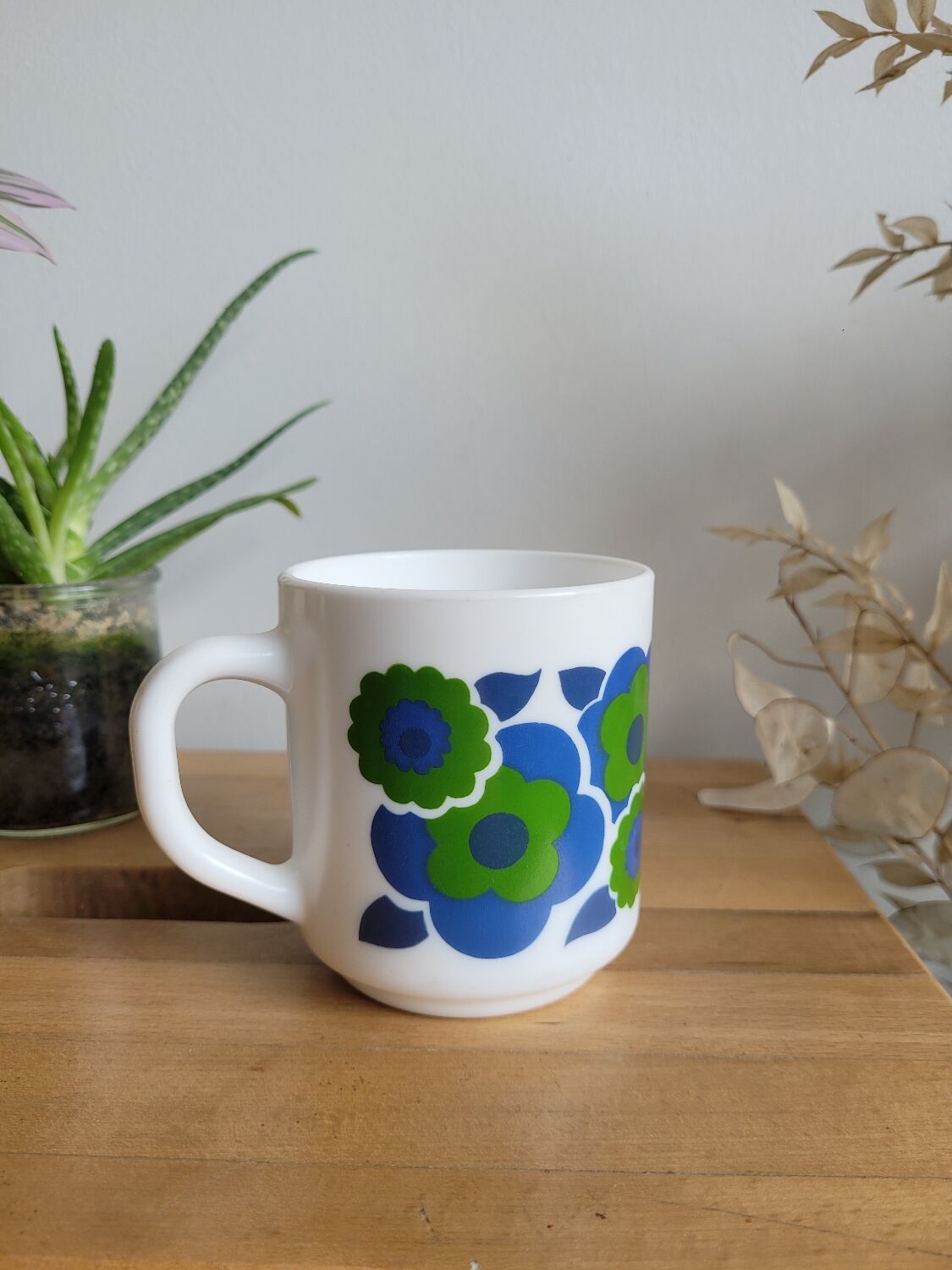 Mug opaline Lotus green and blue