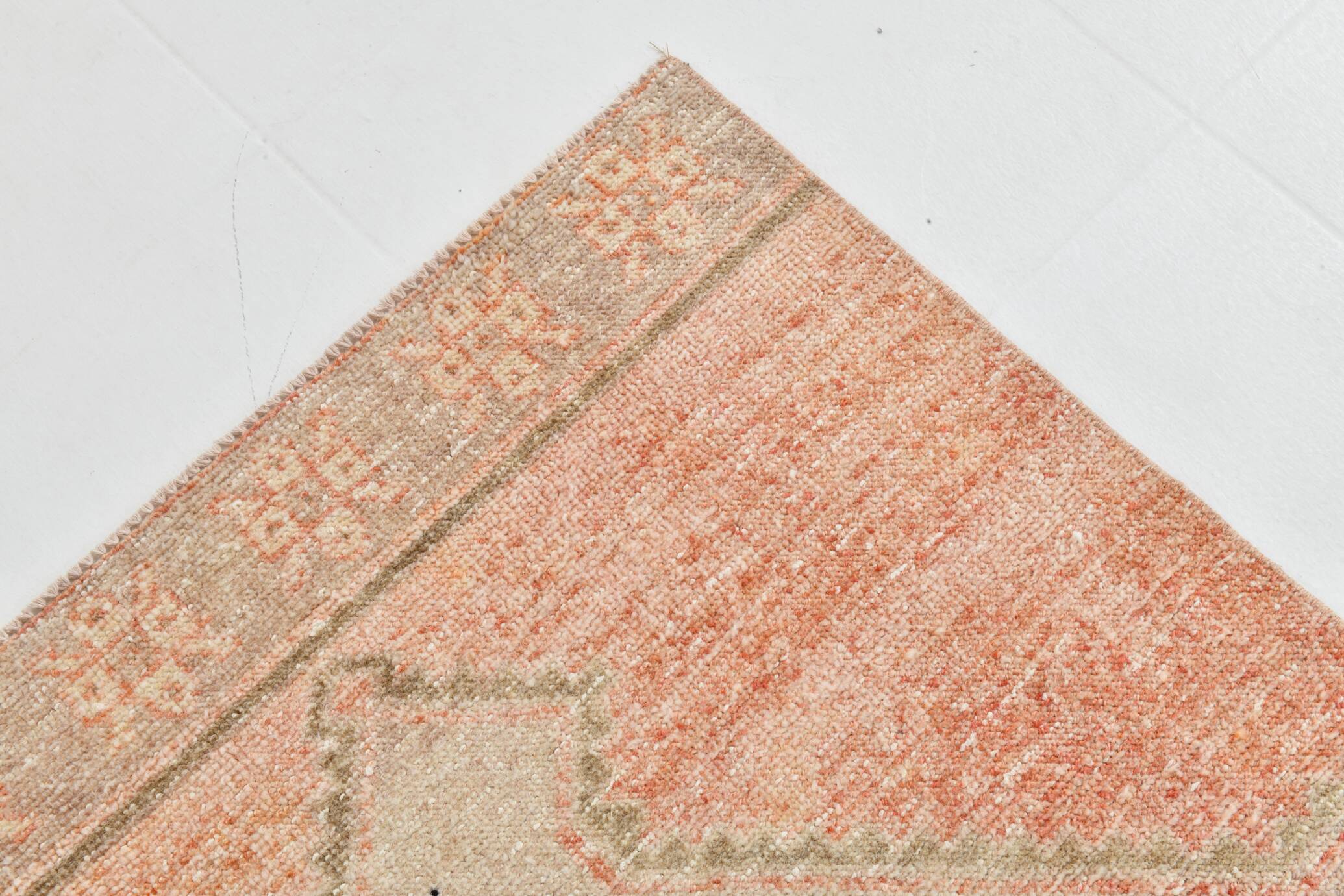 Pale Red & Cream Turkish Vintage Runner Rug, 83x376Cm