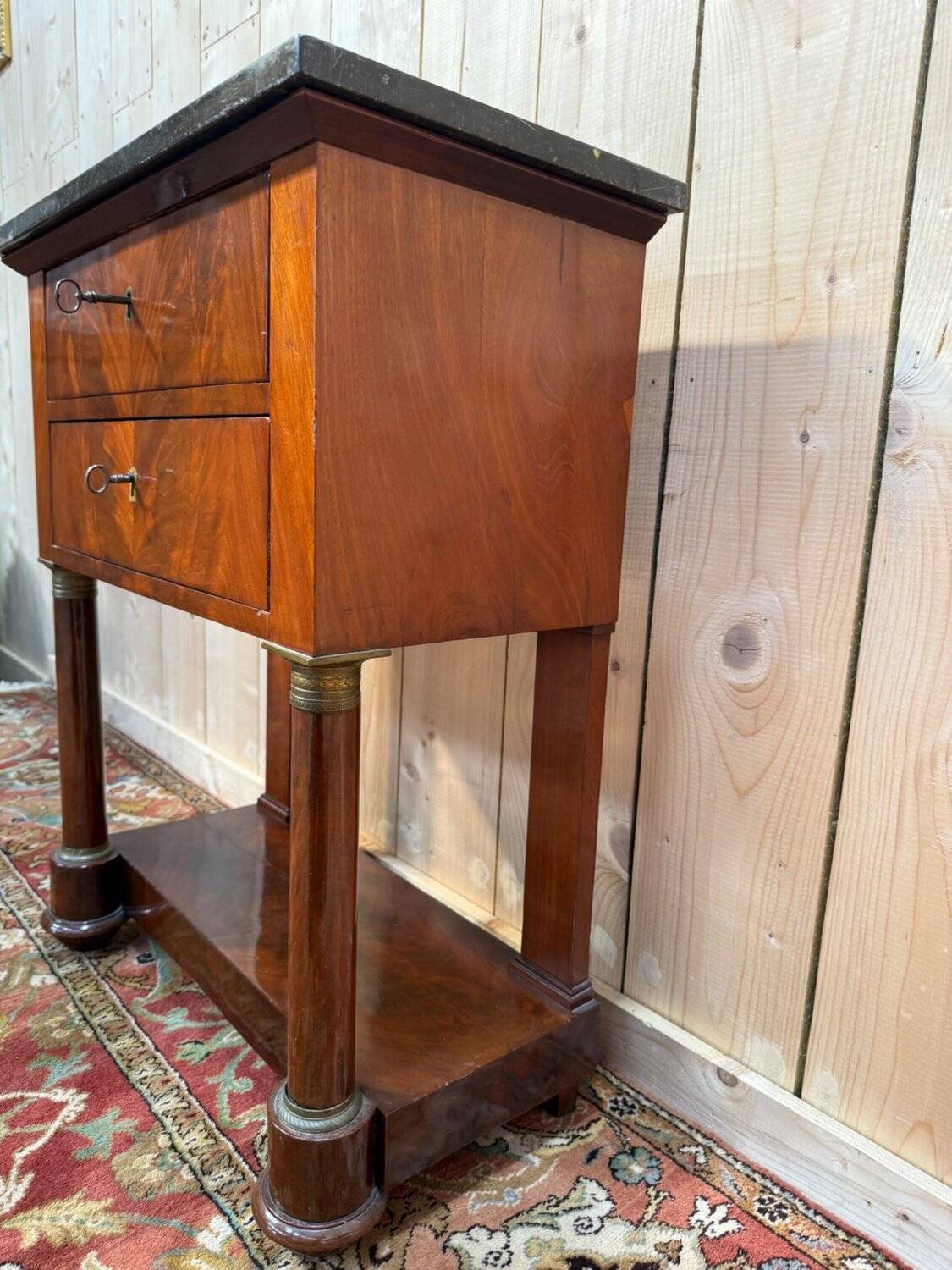 Empire side table in walnut and black marble