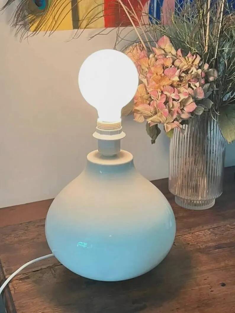 Vintage White Crackled Glazed Ceramic Lamp | Stoneware Base Varnished Light Bohemian Chic Artisan Table Bedside Lamp