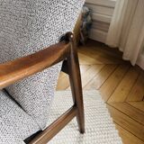 Pair of vintage mid-century armchairs in light gray linen