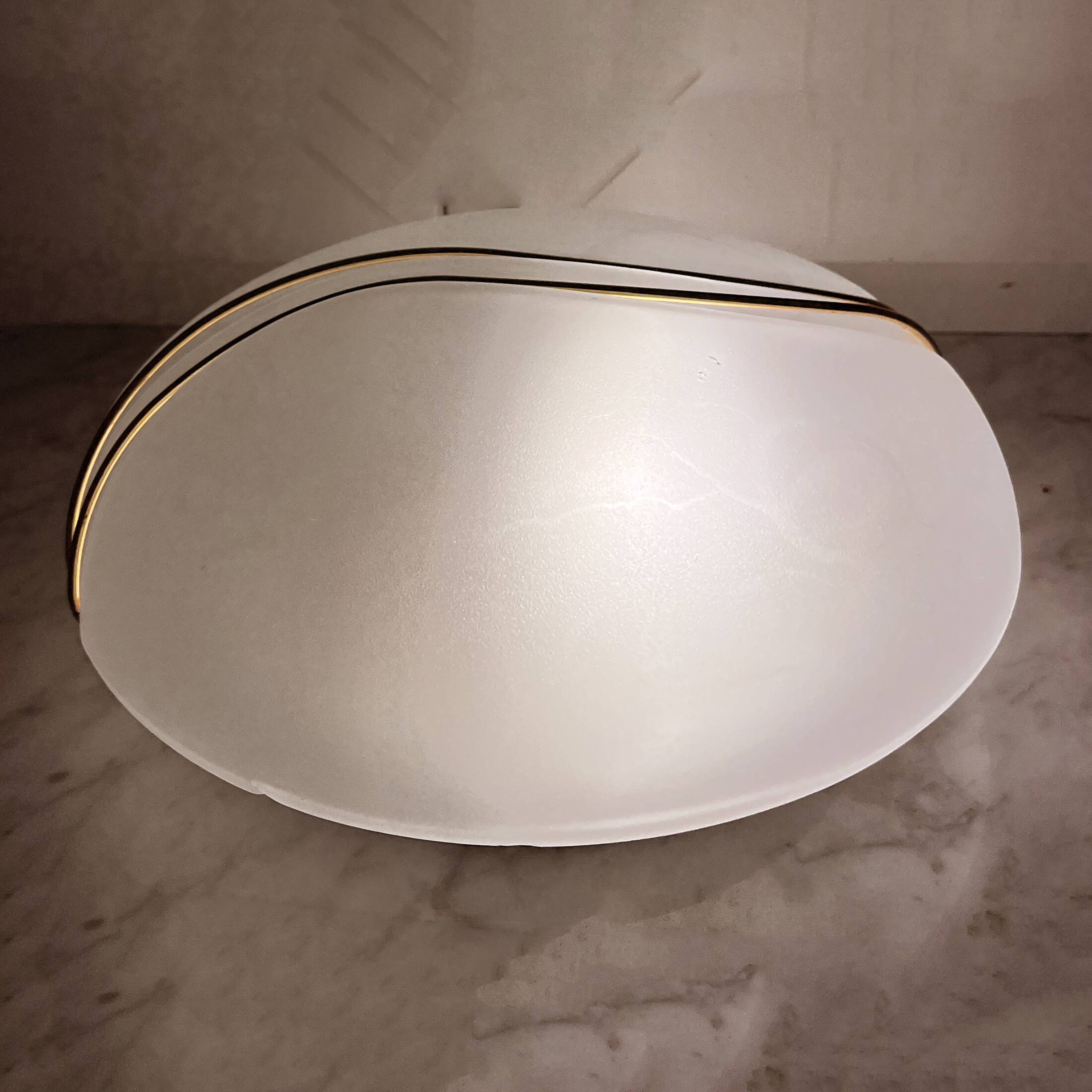 Hollywood Regency Metal-Lux Glass Ceiling Light Italy 1980s