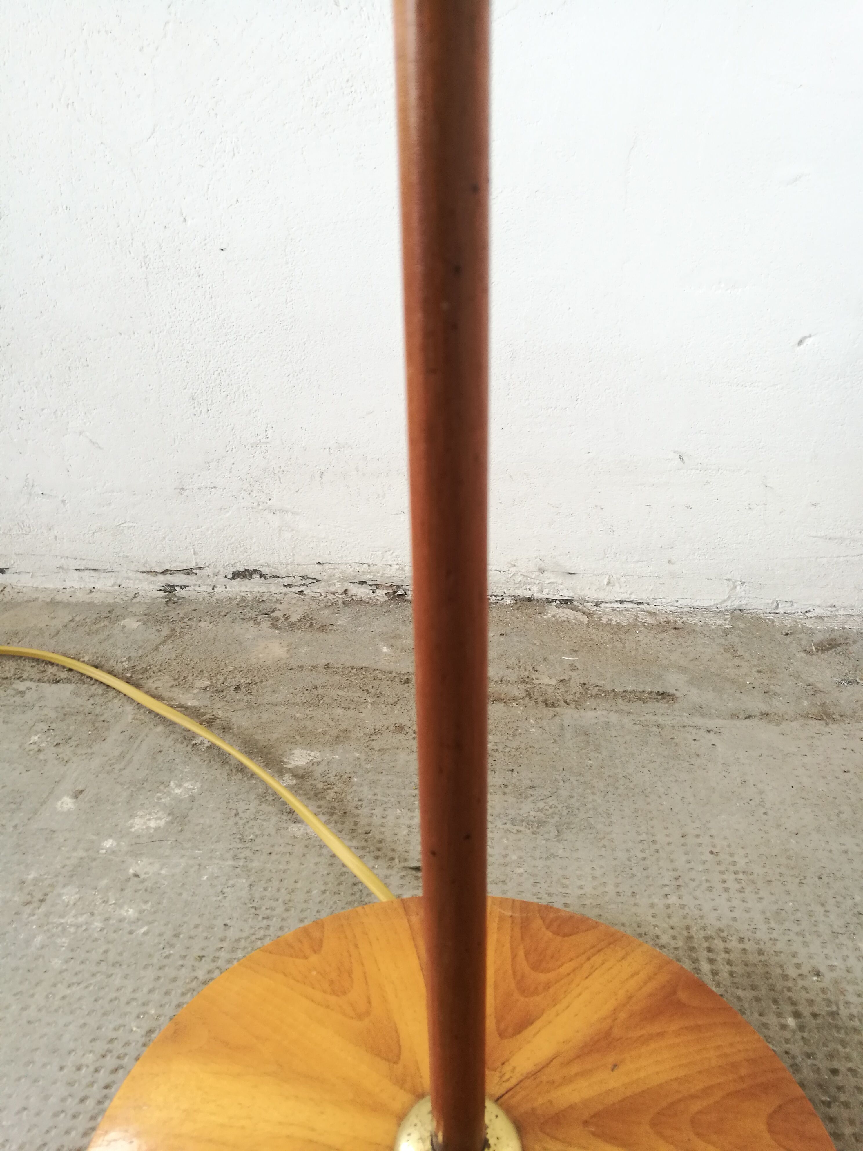 Wood and brass floor lamp