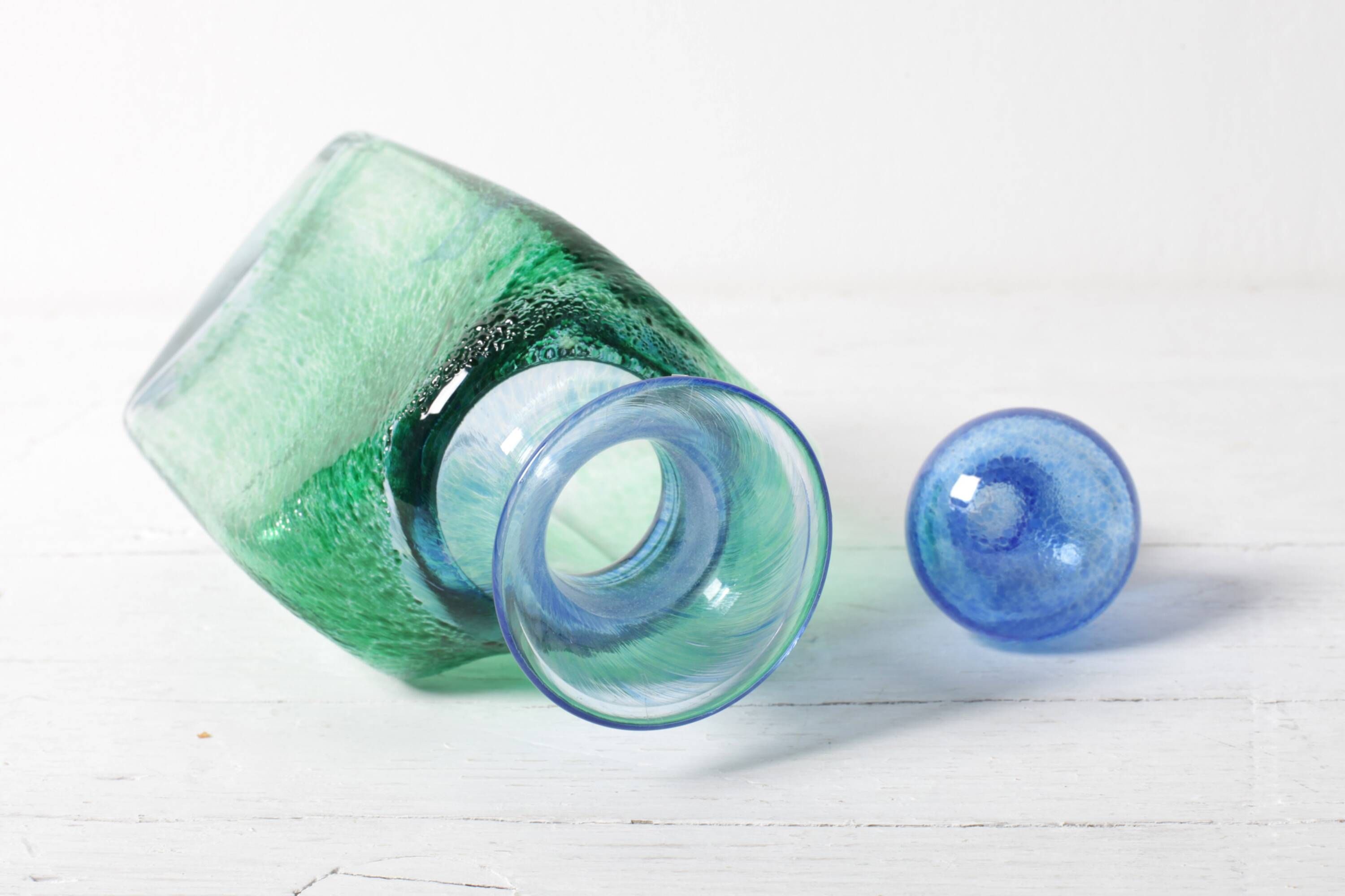 Vintage Green and Blue Glass Decanter Antikva by Bertil Vallien Sweden 1994