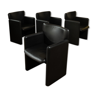 Work of the 90s suite of four armchairs in black leather