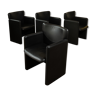 Work of the 90s suite of four armchairs in black leather