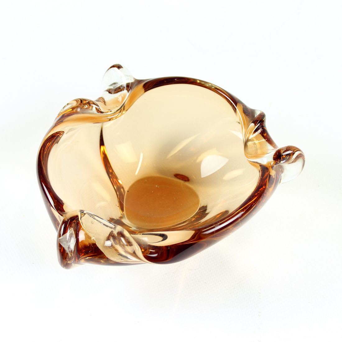 Art glass amber bowl by jan beranek for skrdlovice, czechoslovakia circa 1960
