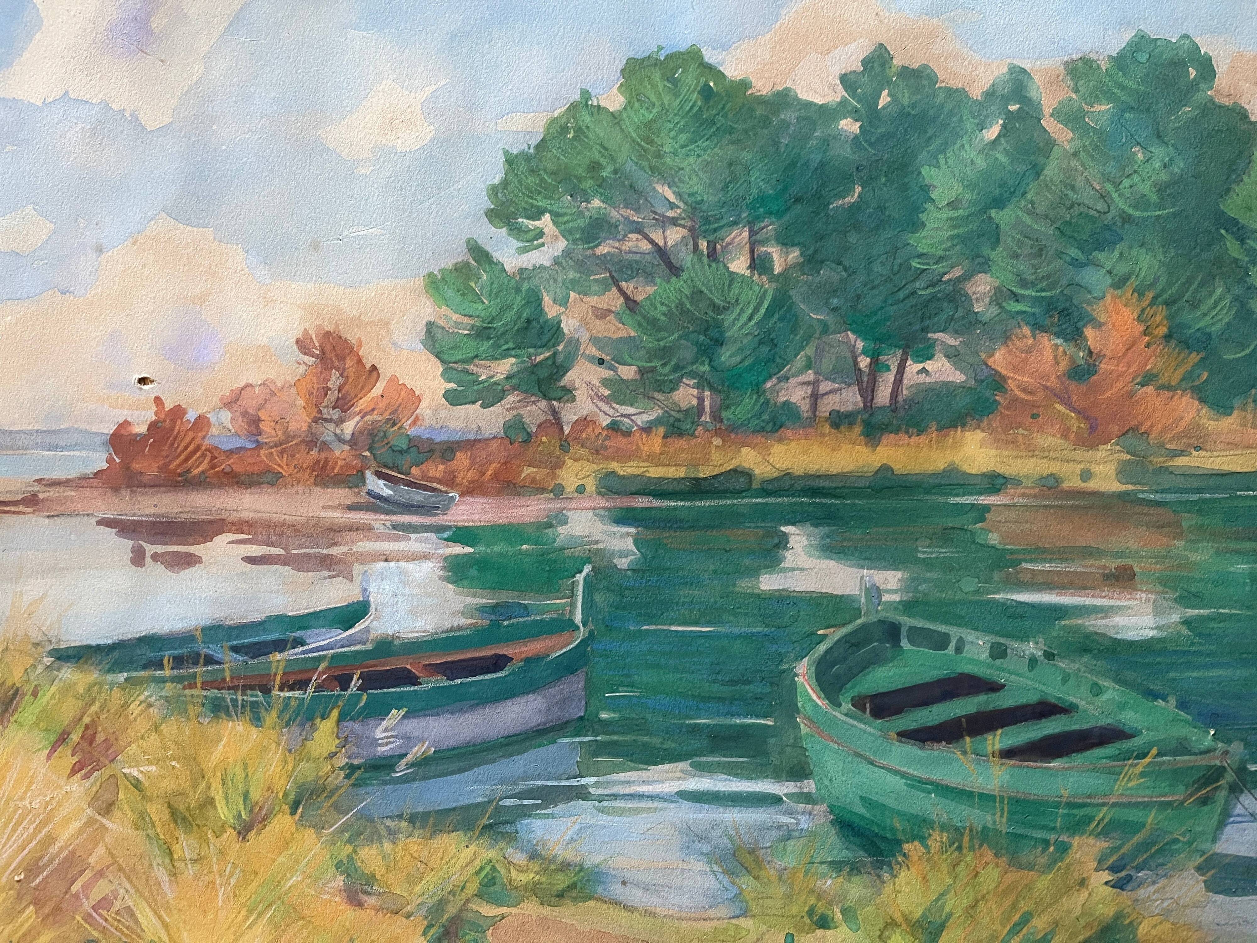 Gouache Painting Jacques Louis ODIER (1853-1930) l'Aiguade Porquerolles 1929