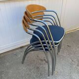 Set of 4 chairs with armrest Effezeta chrome blue fabric and wood an2000