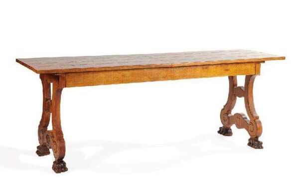 Table de ferme en chêne massif à pattes de lions - Période Art Déco vers 1930