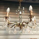 Exceptional bronze chandelier with crystal pendants in working order circa 1910