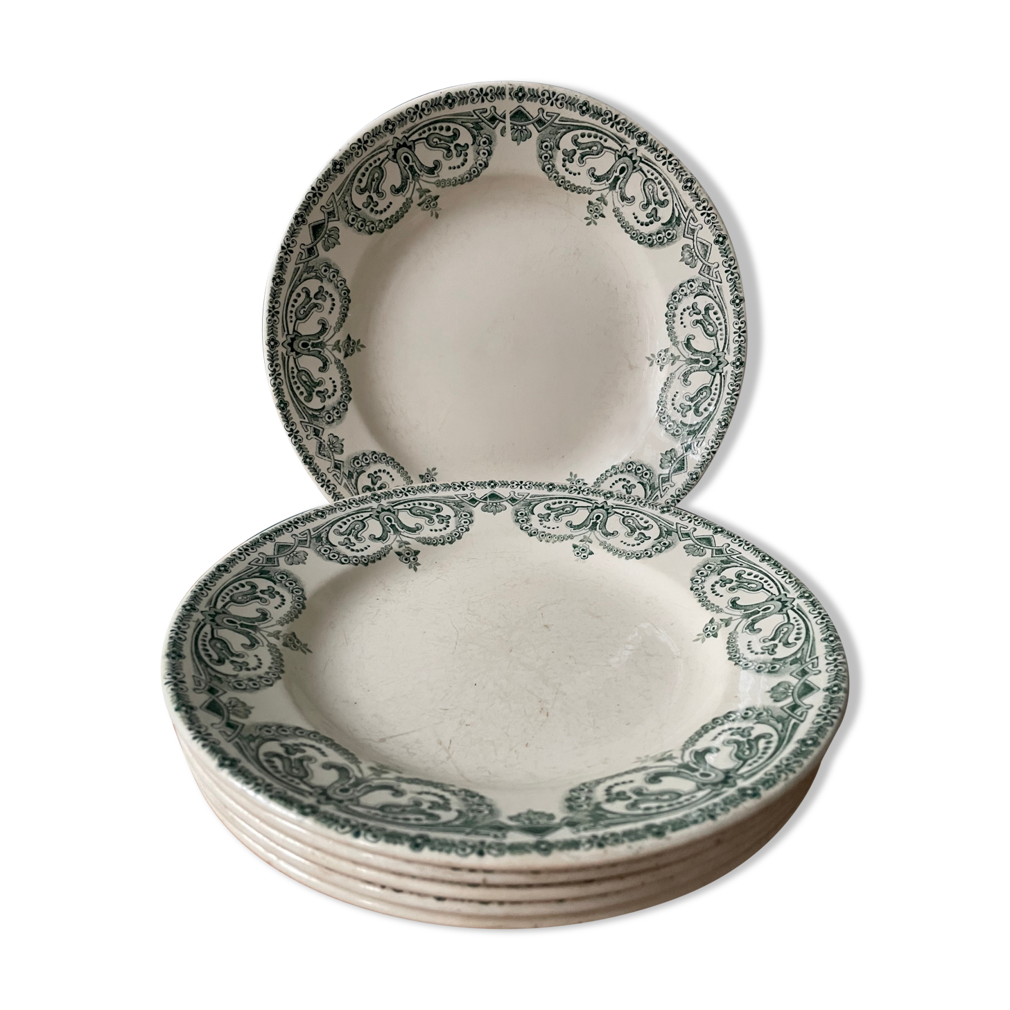 Lot de 6 assiettes plates Terre de Fer, Digoin Sarreguemines, modèle Guirlande