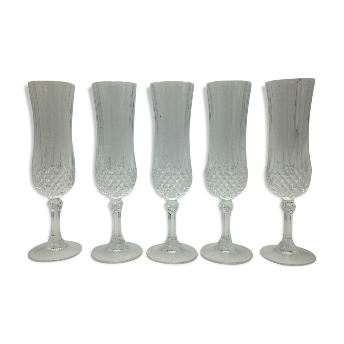 Lot of 5 D'arques Crystal champagne flutes model Longchamp