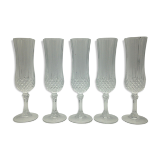 Lot of 5 D'arques Crystal champagne flutes model Longchamp