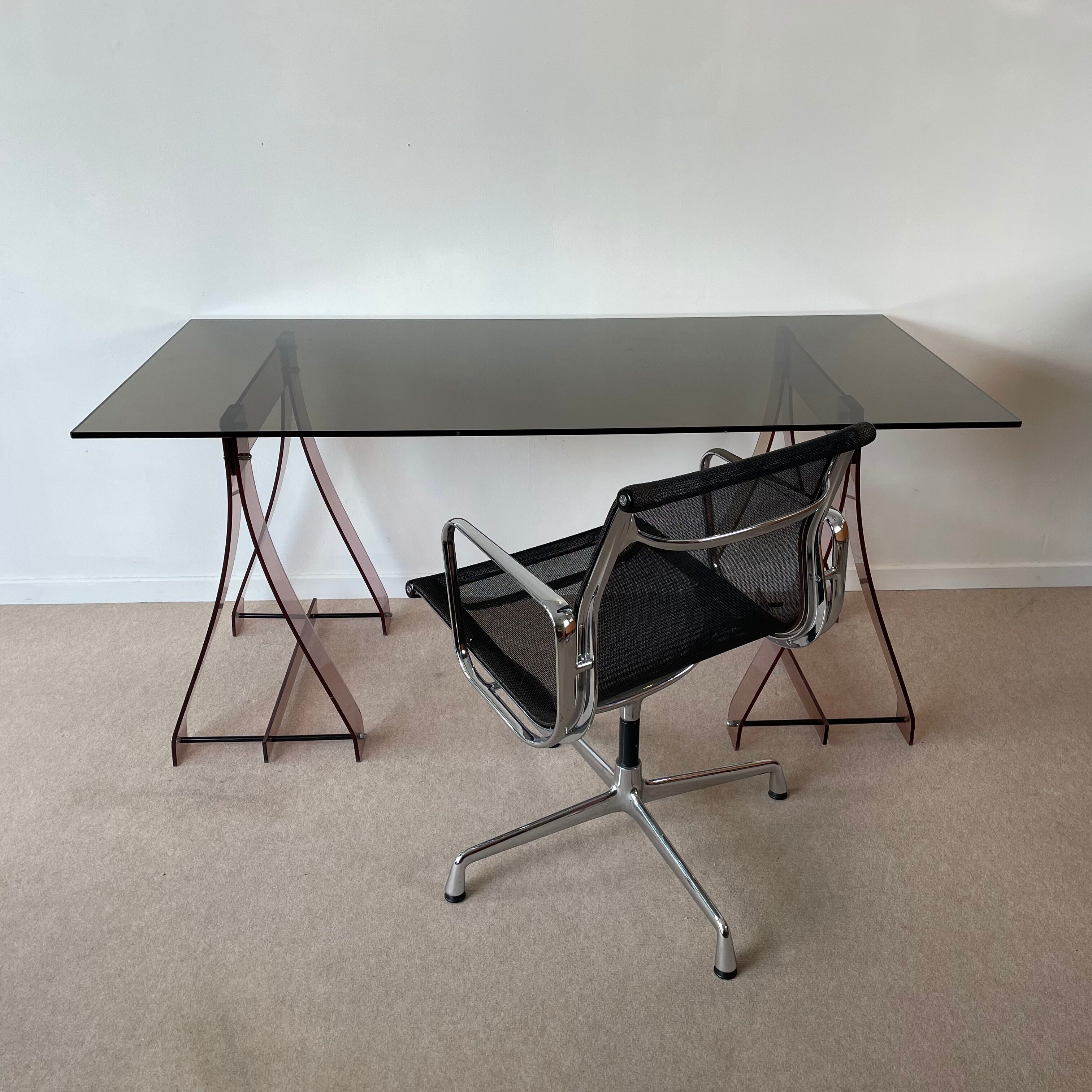 Office glass tray on trestles altuglass 1970s