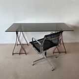 Office glass tray on trestles altuglass 1970s