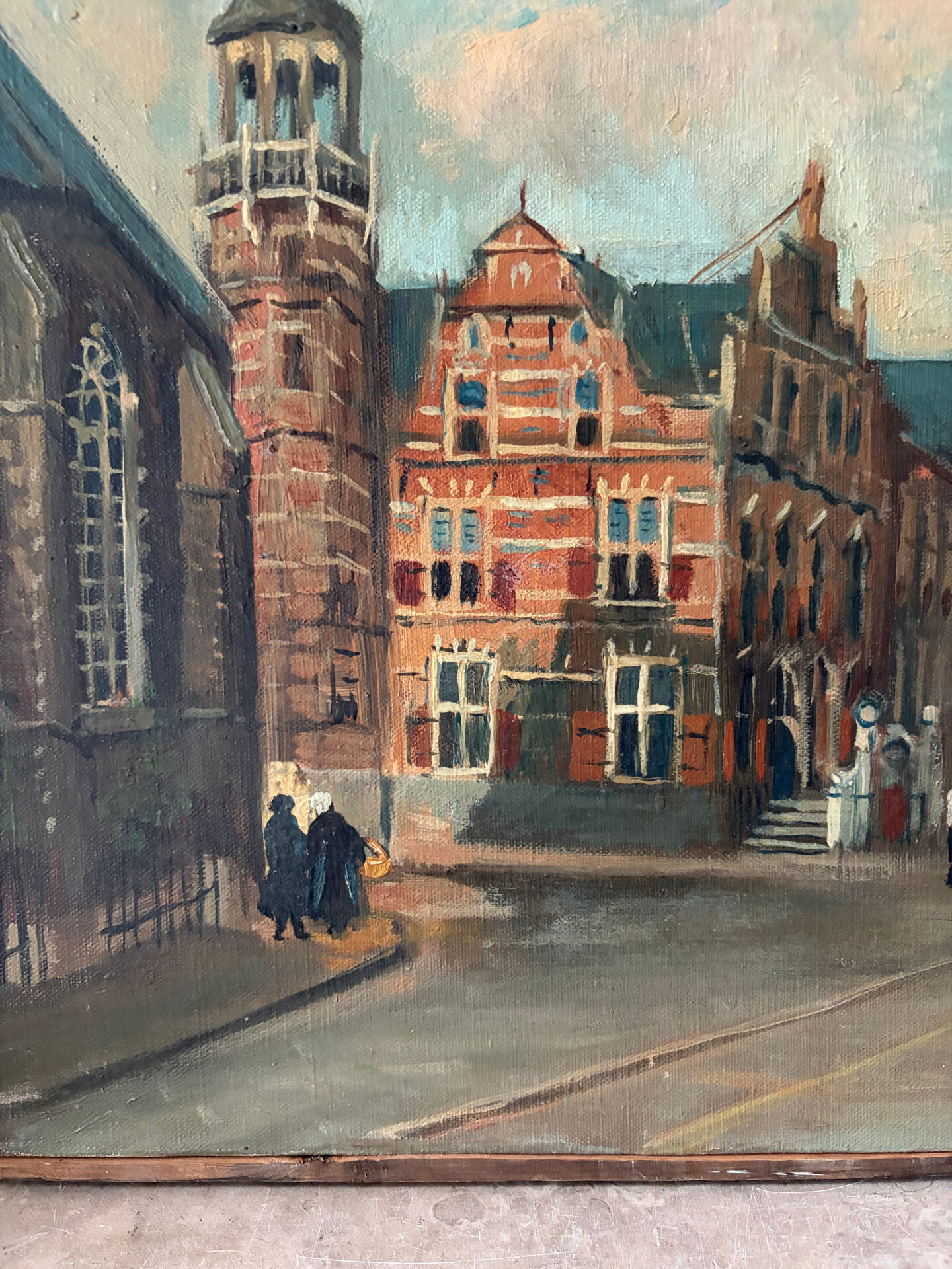 Scene de rue flamande, huile sur toile