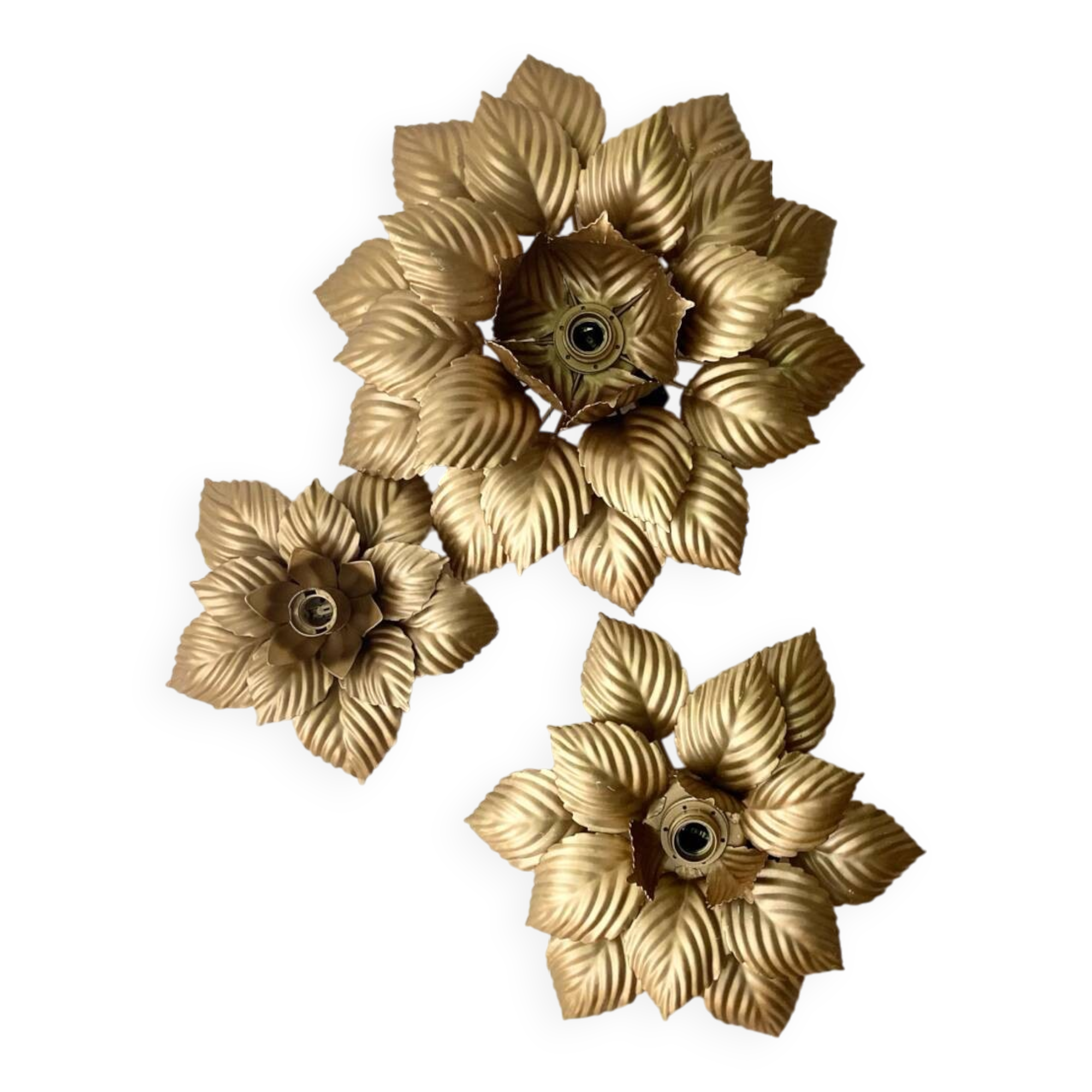 Three MASCA (Italy) wall lights in gilded metal - 1970.