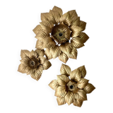 Three MASCA (Italy) wall lights in gilded metal - 1970.