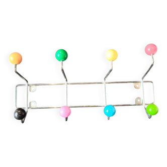 Vintage chrome wall coat rack with coloured balls – 1970s