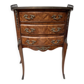 Half-moon commode in Louis XV style with cube marquetry from the 20th century.