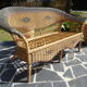 Vintage rattan lounge: one bench, two armchairs