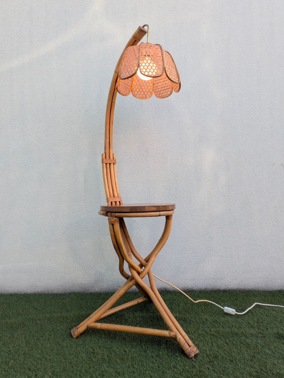 Vintage rattan and bamboo floor lamp, 1960s