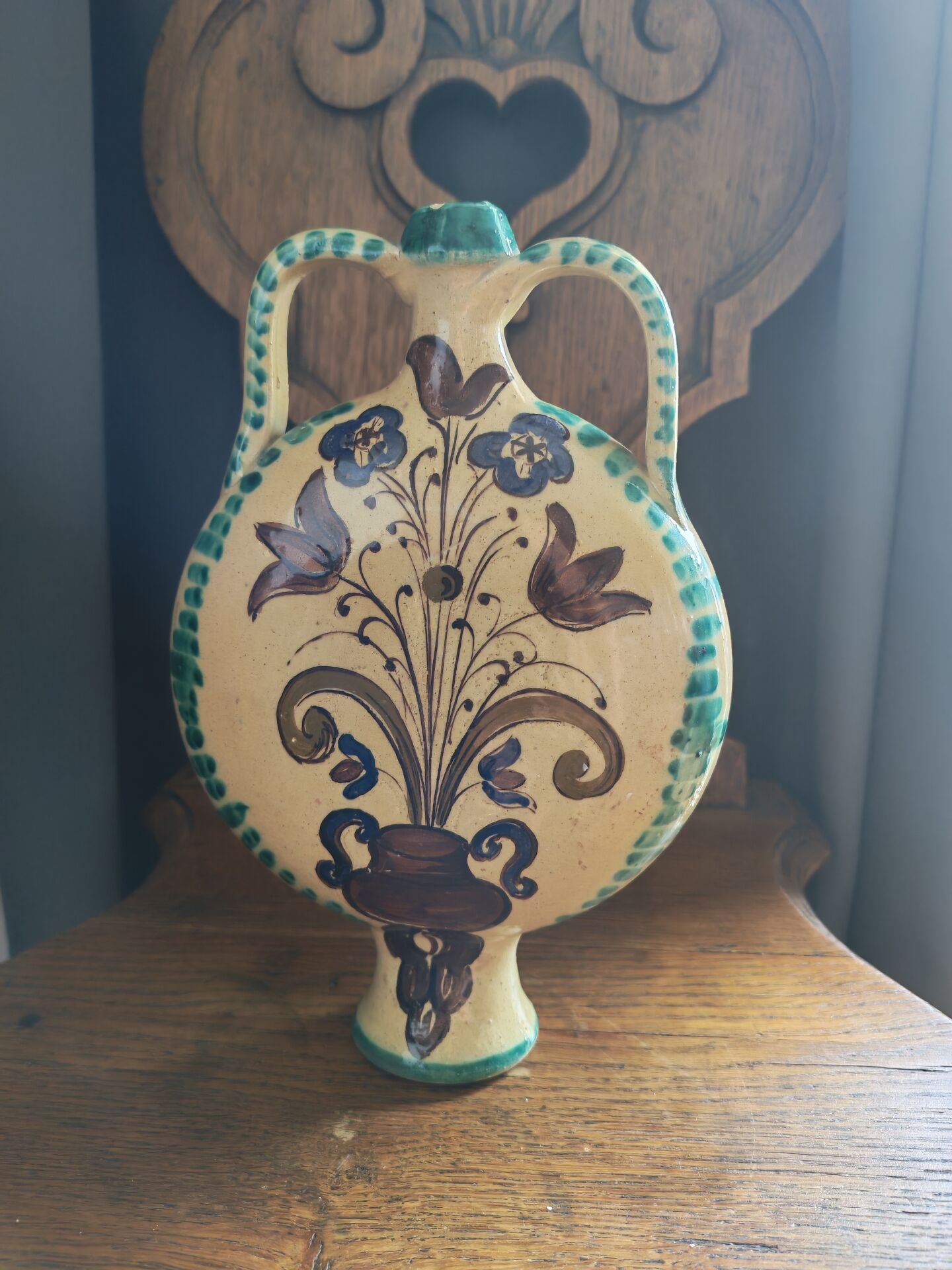 Vase gourde ancienne en céramique d'art hongrois
