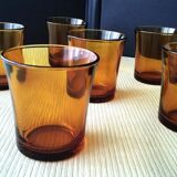 6 vintage Duralex table glasses in amber colour