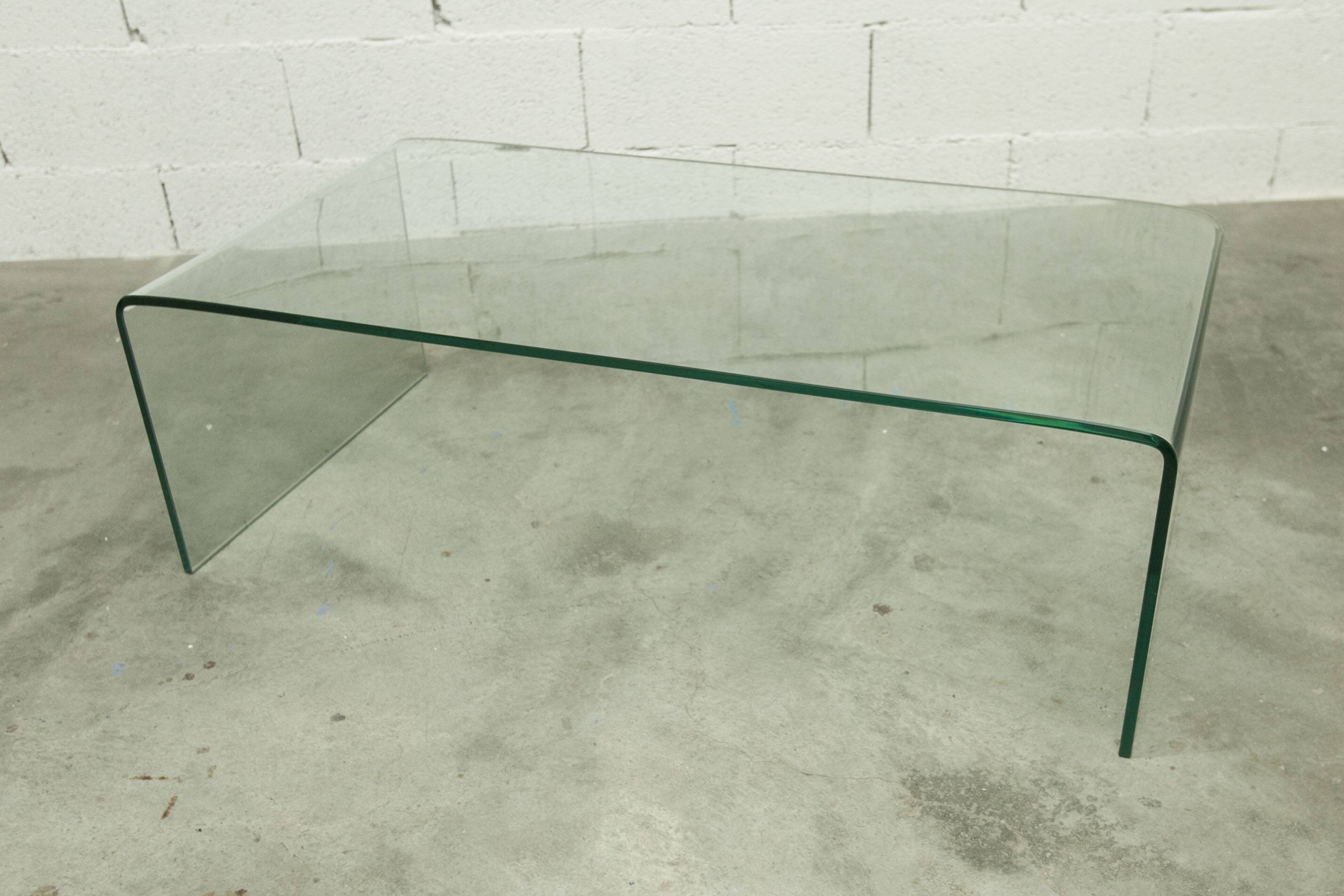 Postmodern Rectangular Curved Tempered Glass Coffee Table, 1990