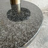 Memphis coffee table in black/gray granite and brushed stainless steel — sculptural double-tiered table in a postmodern 1980s style