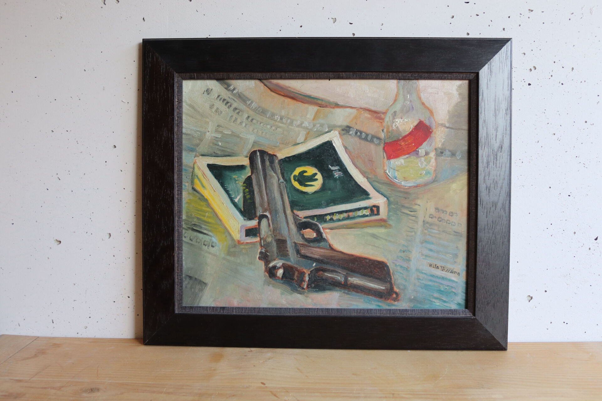 Tableau nature morte au pistolet signé HDA PASSANO