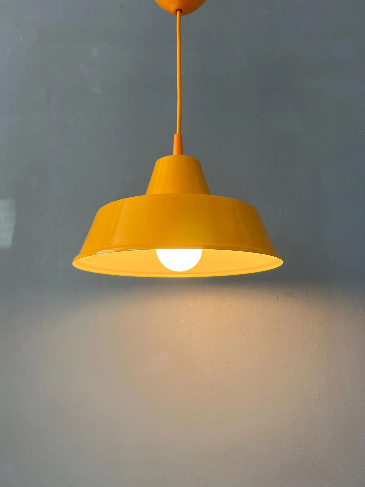 Small vintage yellow industrial pendant lamp