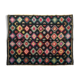 Vintage wool Romanian rug with colourful design, 190x154 cm