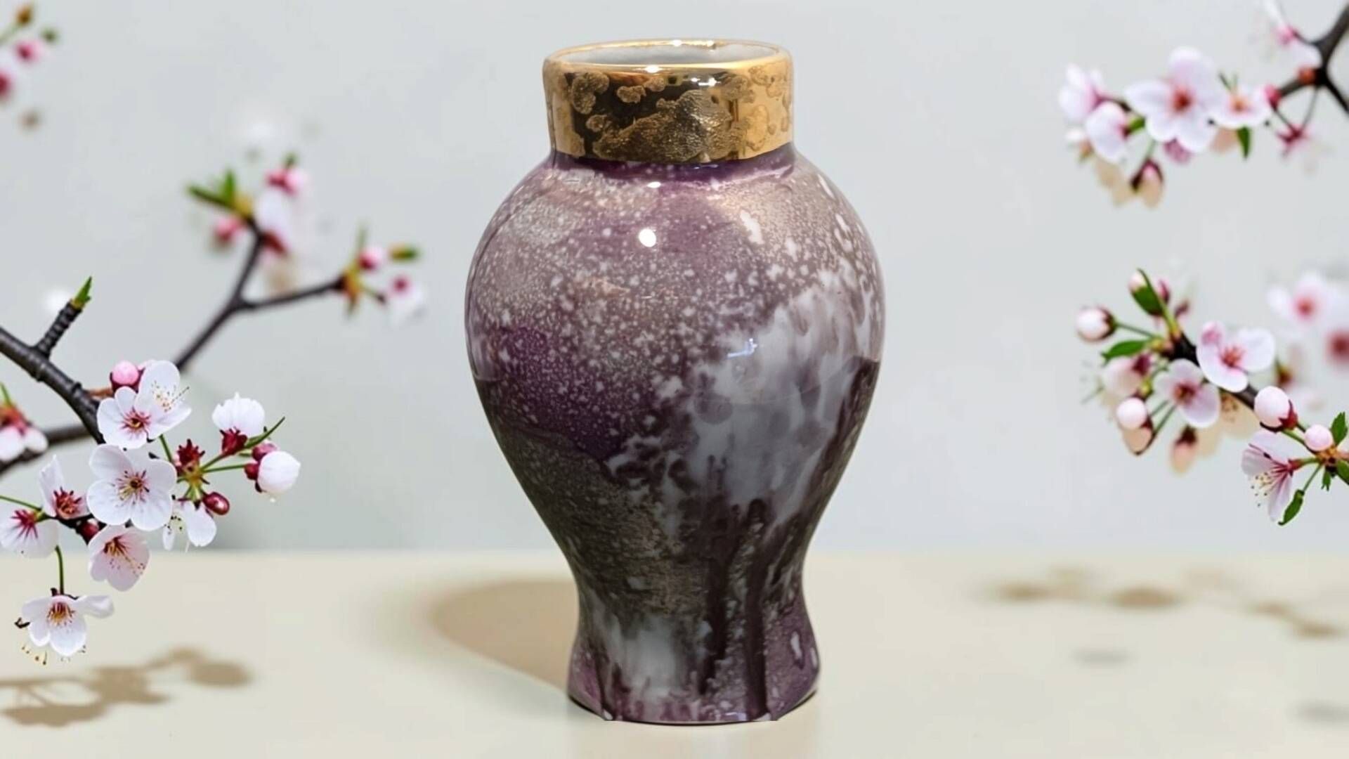 Small vase in Limoges porcelain – speckled purple decoration – Painted by Ma