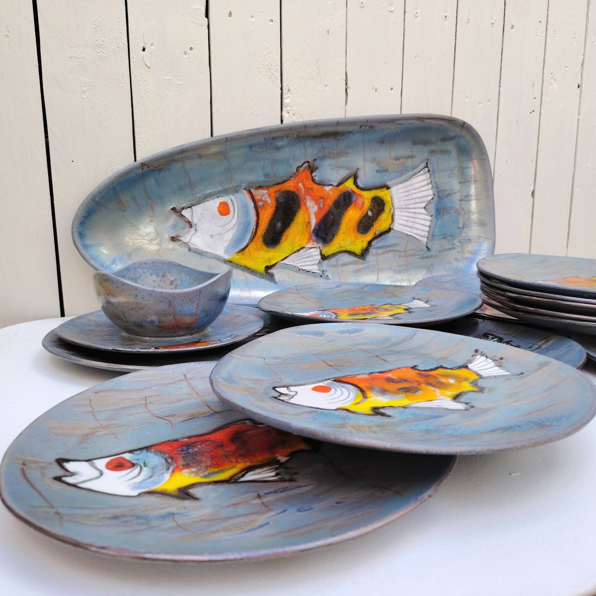 Fish service, Niderviller earthenware, vintage