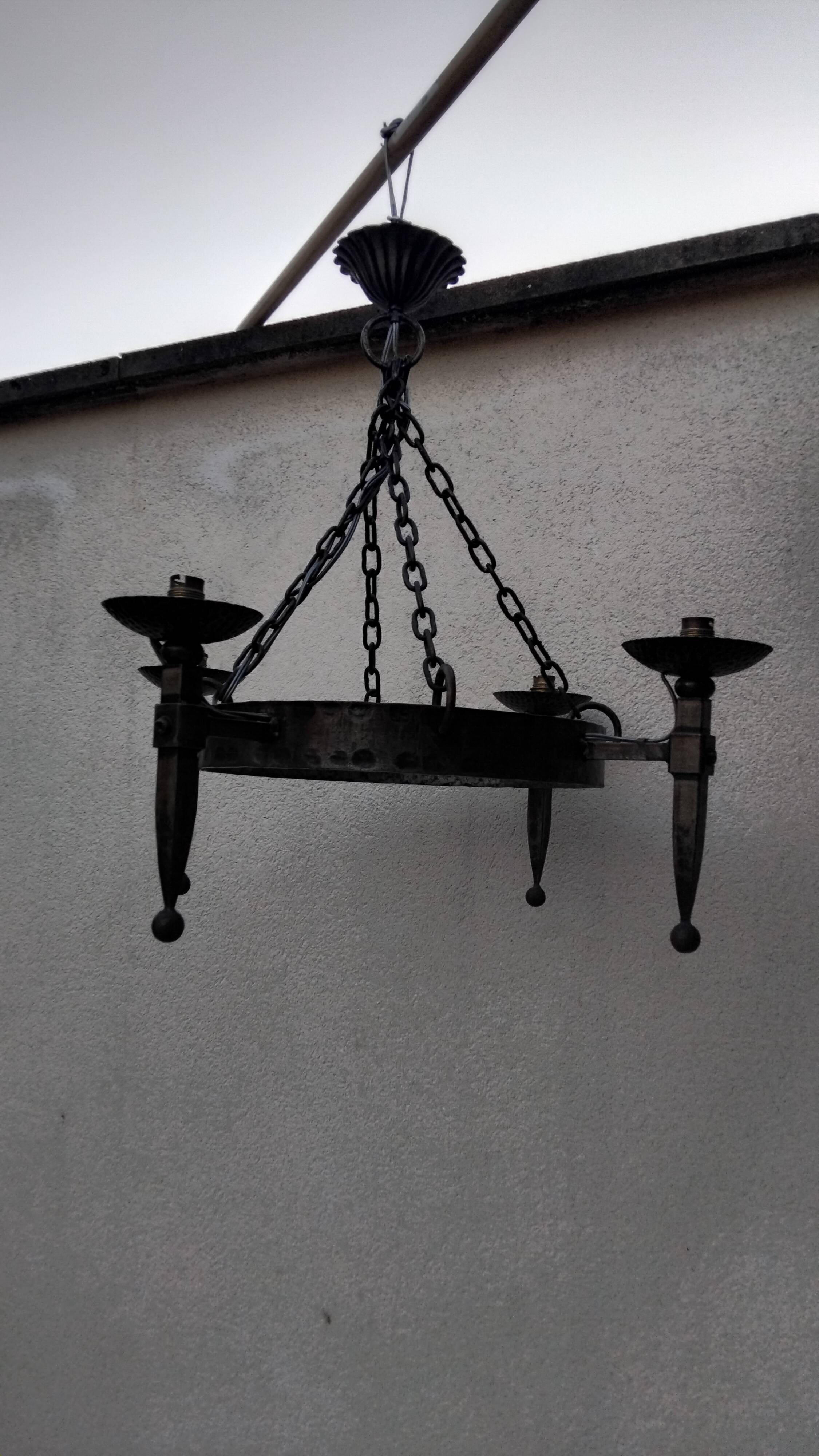 Round wrought iron vintage gothic medieval chandelier Réjane