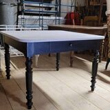 Antique patinated bistro farmhouse table, one drawer