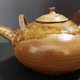 Ceramic 20th century enameled stoneware teapot signature to identify