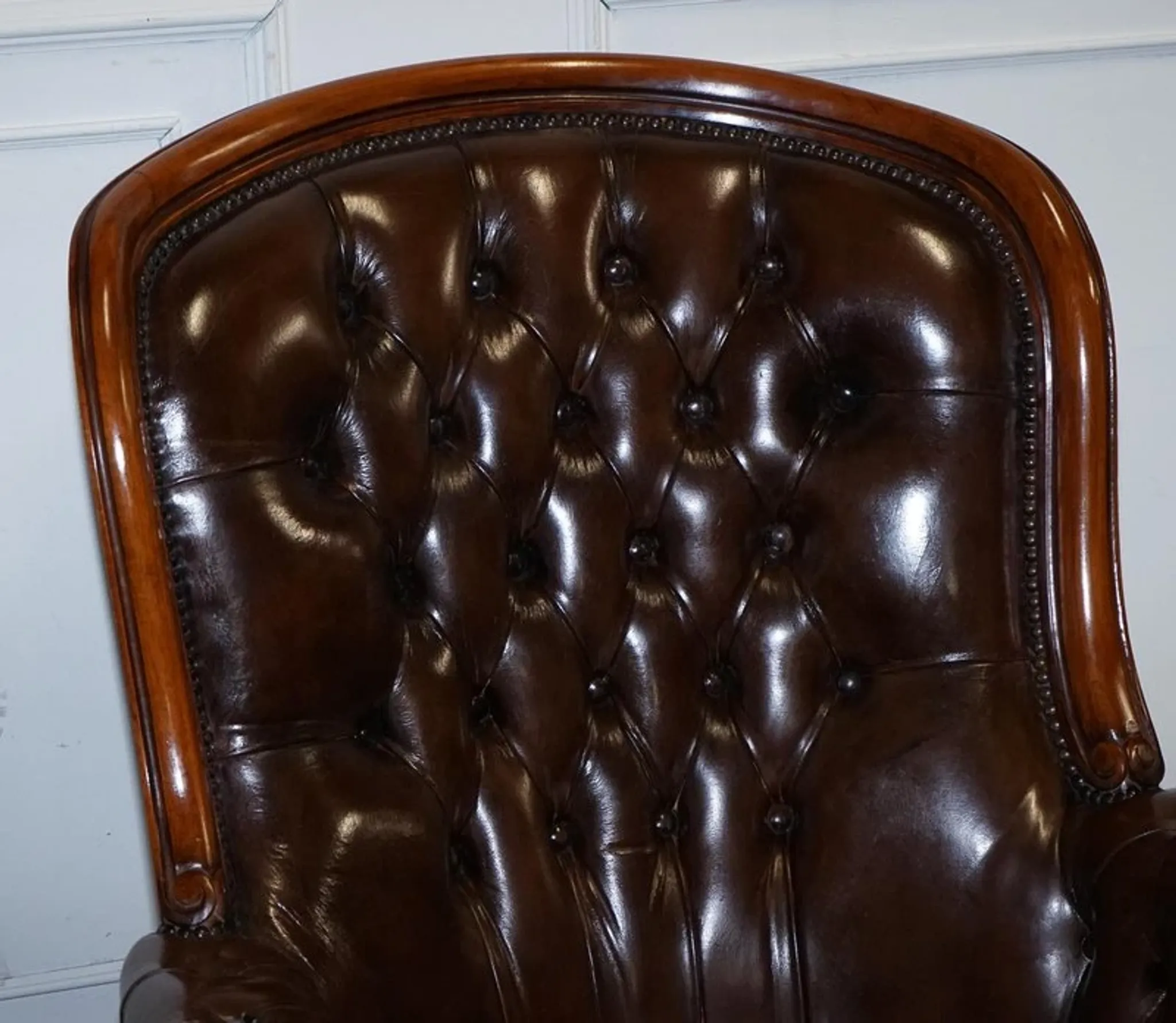 Victorian Chesterfield Leather Dyed Armchair and Ottoman Set