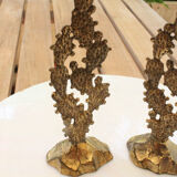 Old pair of vintage Hein Holon Israel cactus candlesticks